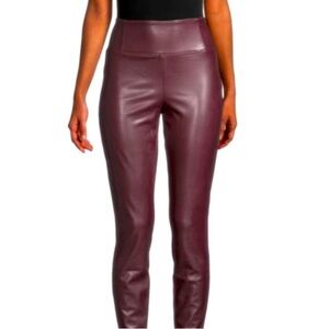 High Waist Burgundy Faux Leather Skinny Leggings